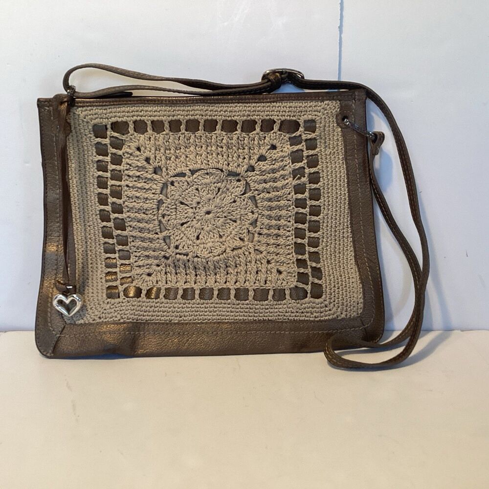 Brighton leather crochet Los Angeles pewter handbag